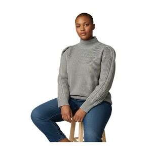 Industry‎ Republic Women's M Gray Heather Mock Neck Cable Knit Puffed Sleeves